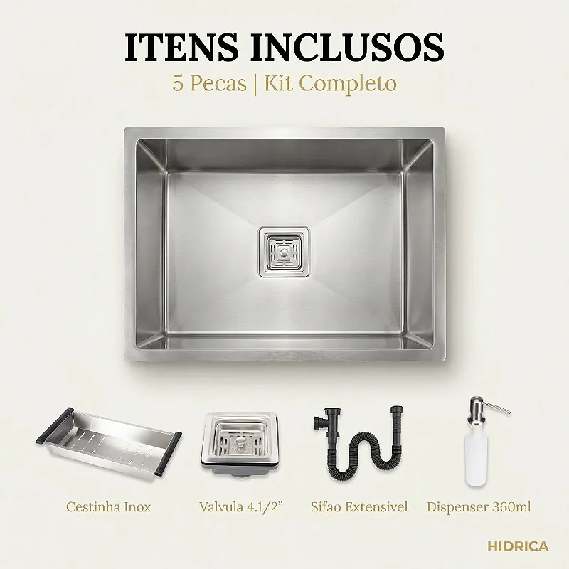 Hídrica Metais Cuba Gourmet Square 60x45 Preta Inox 304