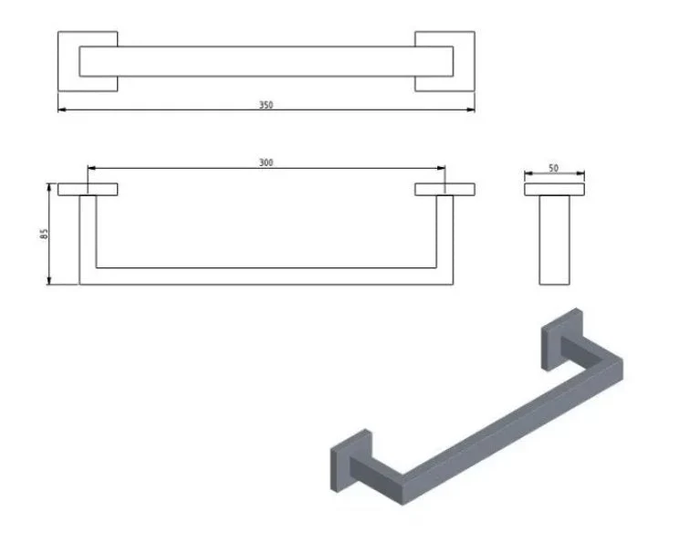 Hídrica Metais Porta Toalha de Rosto 30cm Inox 304 Square
