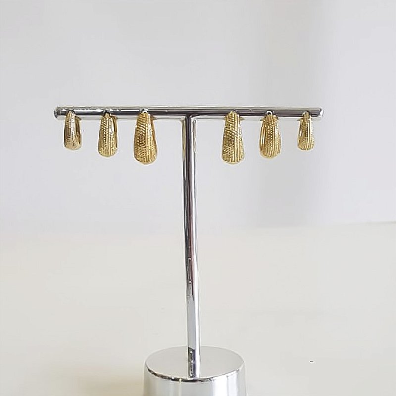 TRIO DE BRINCOS REDONDO TRABALHADO BANHADO OURO 18K