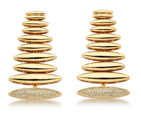 Brinco Liso Em Camadas e Cravejado com Zircônia Cristal Ouro 18k