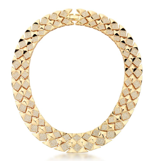 Colar Quadriculado Cravejado Folheado a Ouro 18k