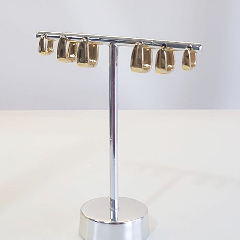 TRIO DE BRINCOS ARGOLA RETANGULAR BANHADO OURO 18K
