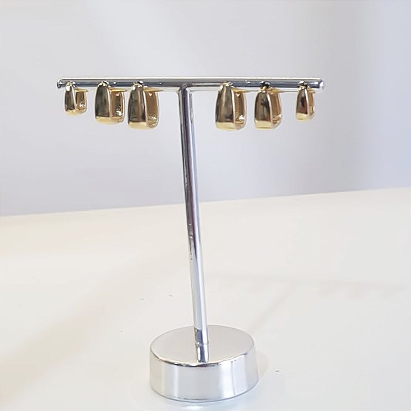 TRIO DE BRINCOS ARGOLA RETANGULAR BANHADO OURO 18K