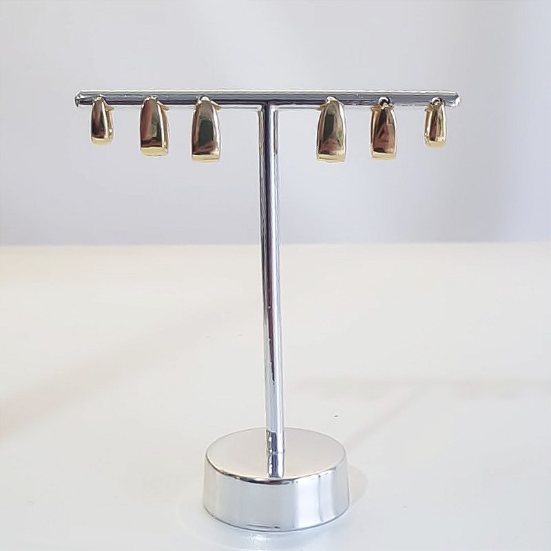 TRIO DE BRINCOS ARGOLA RETANGULAR BANHADO OURO 18K