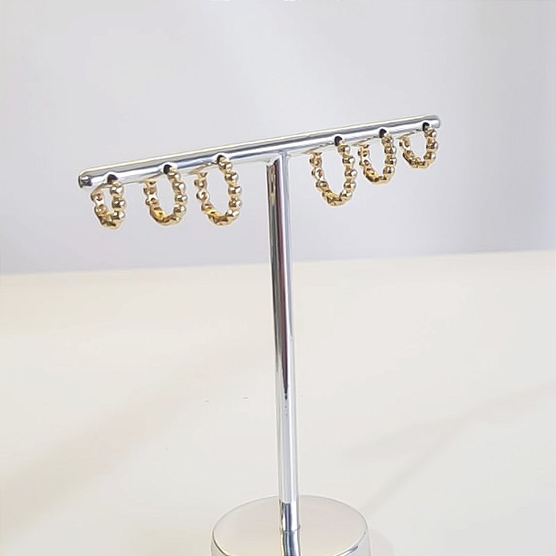 TRIO DE BRINCOS DE ARGOLA COM BOLINHAS BANHADO OURO 18K