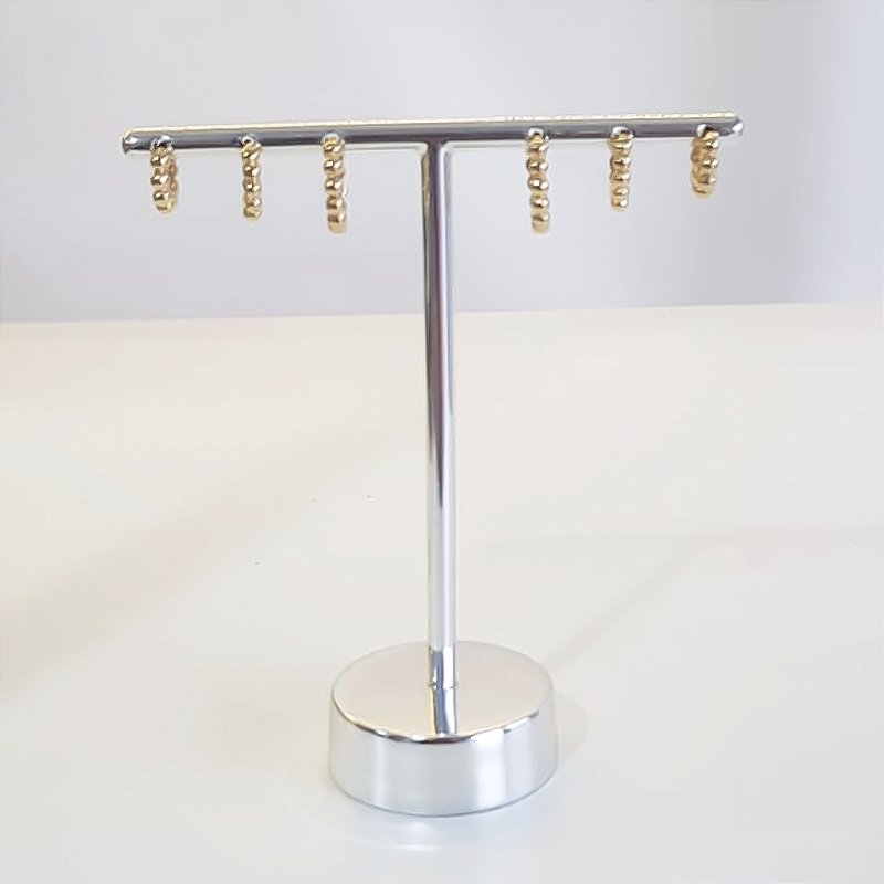 TRIO DE BRINCOS DE ARGOLA COM BOLINHAS BANHADO OURO 18K
