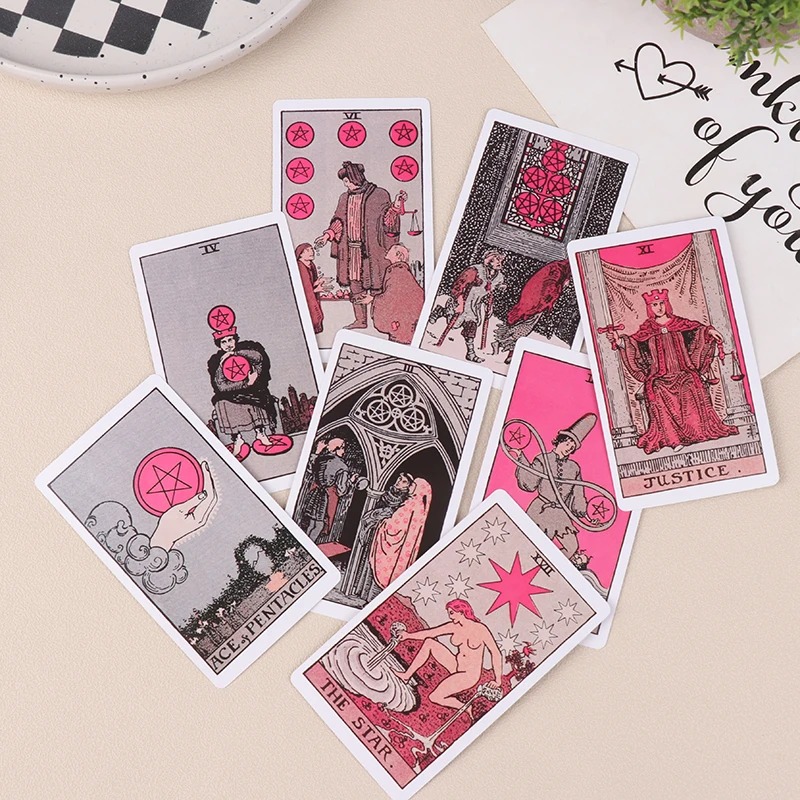 Pink Rider Waite Tarot Cartas Deck Set para Iniciantes