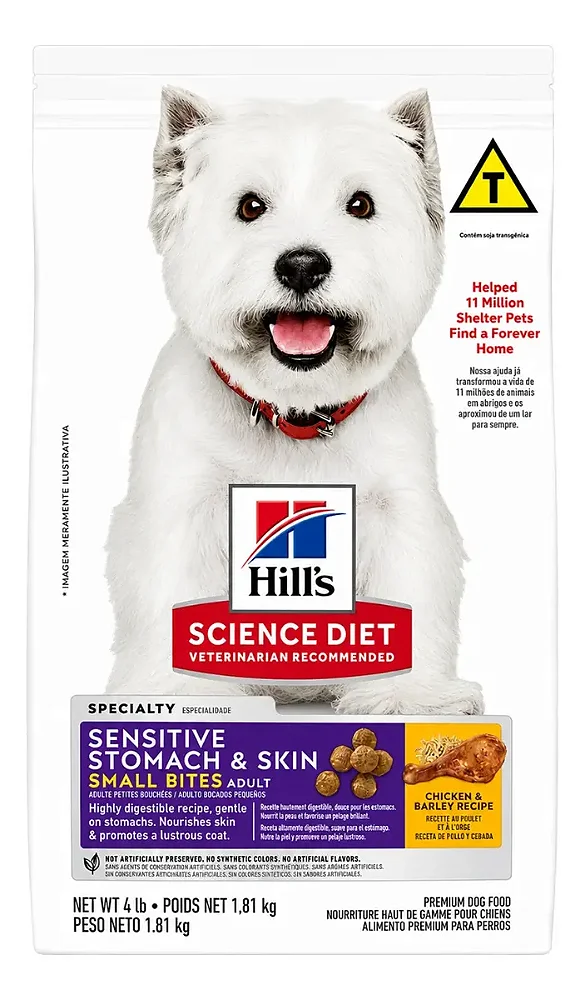 Ração Hill's Science Diet Pedaços Pequenos Pele Sensível para Cães Adultos 1,81 Kg