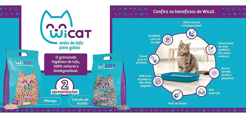 Areia de Gato Higiênica Biodegradável de Tofu Fragrância de Pêssego 2,1kg Wicat