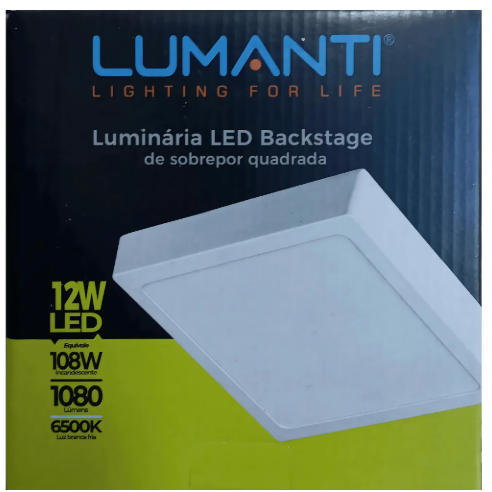 Luminária LED Backstage sobrepor quadrada 12w LED