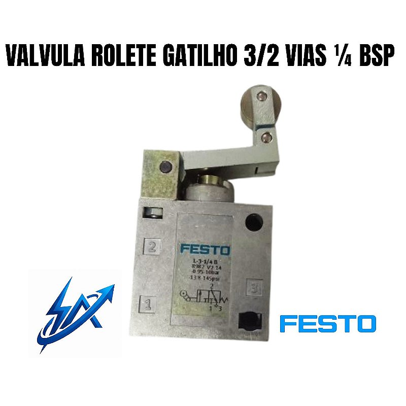 Válvula Pneumática Rolete Gatilho 3/2 Vias 1/4 BSP - L3-1/4 Festo