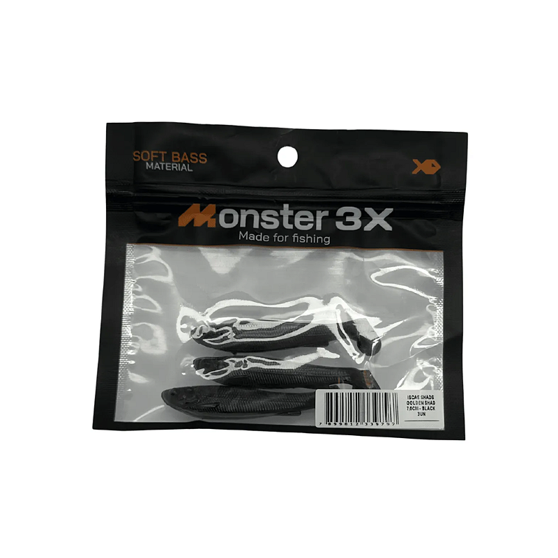 MONSTER 3X FISHING ISCAS SHADS GOLDEN SHAD 7,5CM 3UN  BLACK