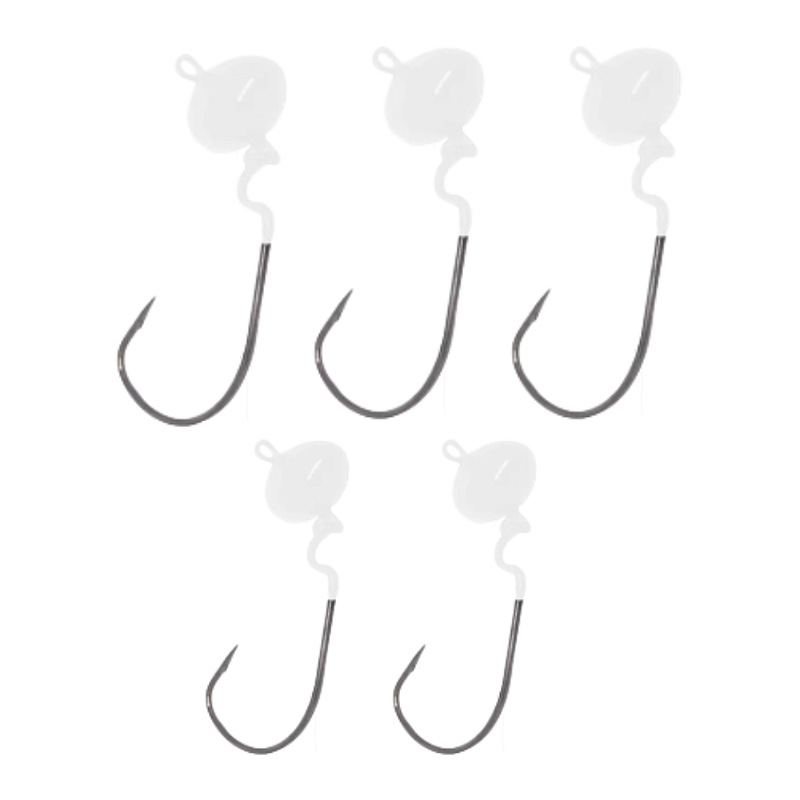 KIT 5UN CHUMBADA JIG HEAD 2/0 OFFSET ART FOTBAL BRANCO 16G