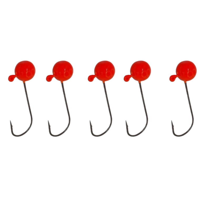 KIT 5 UN CHUMBADA ANZOL JIG HEAD 3/0 90º ESFÉRICA 8G VERMELHO