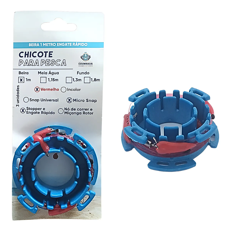 CHUMBADA CHICOTE PESCA DE BEIRA 1M 3 UN VERMELHO