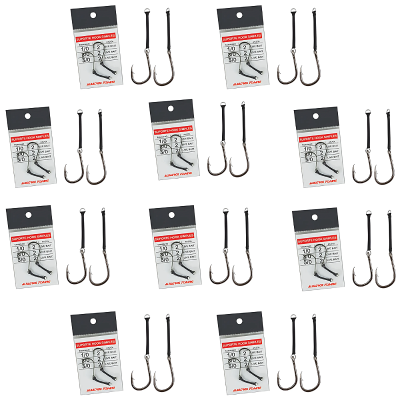 ALBATROZ KIT 10 CARTELAS SUPORTE HOOK SIMP LIVE BAIT 1/0 2UN