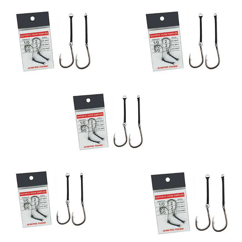 ALBATROZ KIT 5 CART ANZOL SUPORTE HOOK SIM LIVE BAIT 1/0 2UN