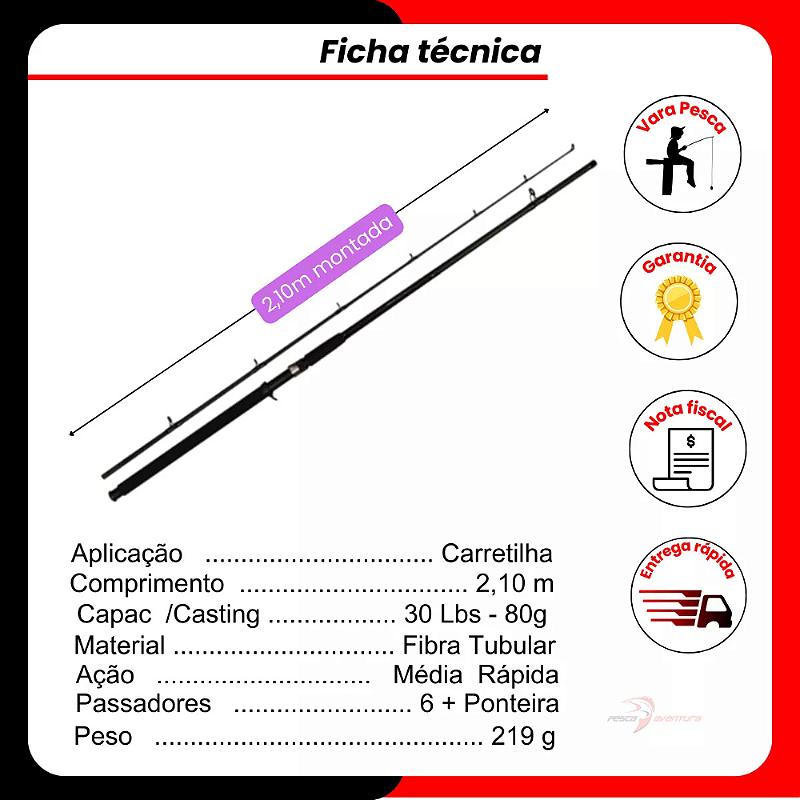 Vara Para Carretilha Falcon 2 Partes 2,10m 20-50lbs Lms Rods