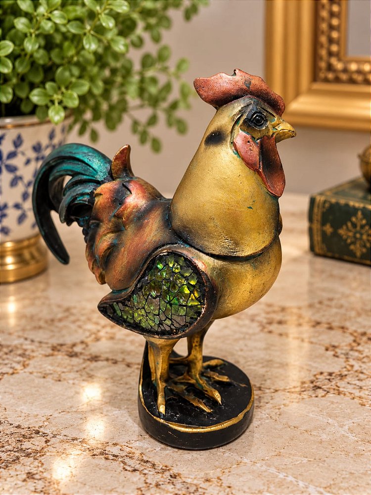 Galinho Vintage de Resina com Mosaico – 13 cm
