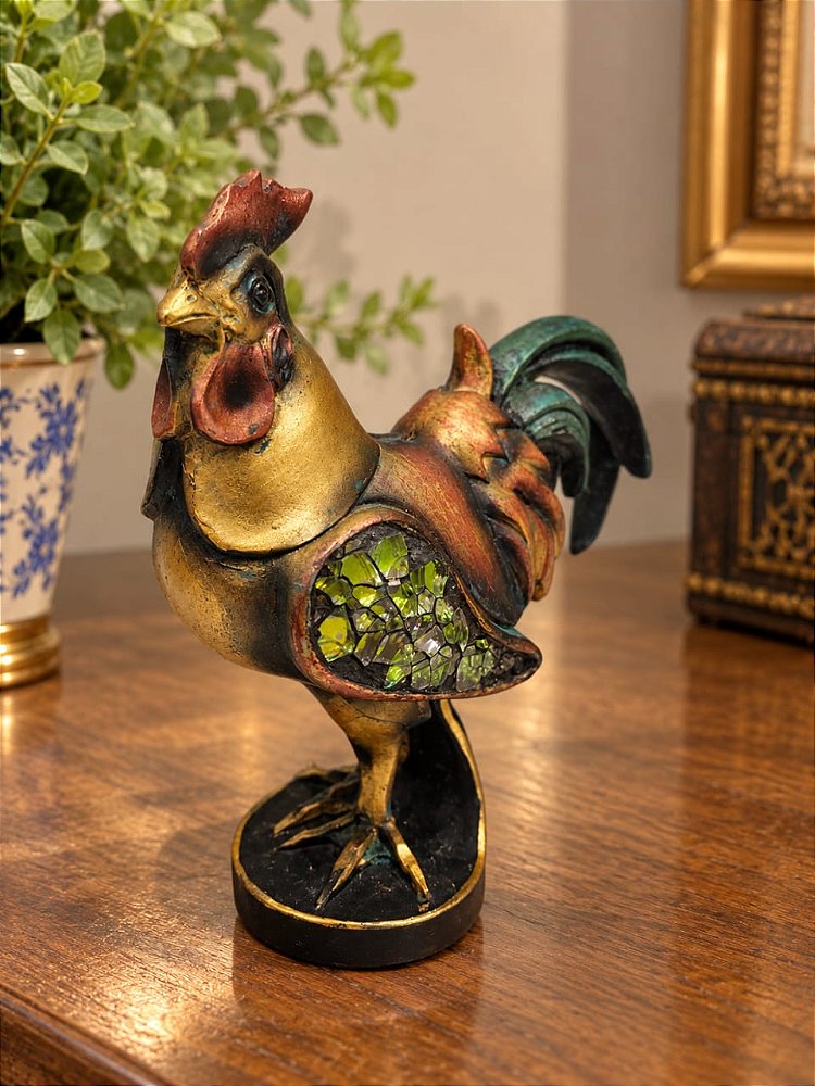 Galinho Vintage de Resina com Mosaico – 13 cm