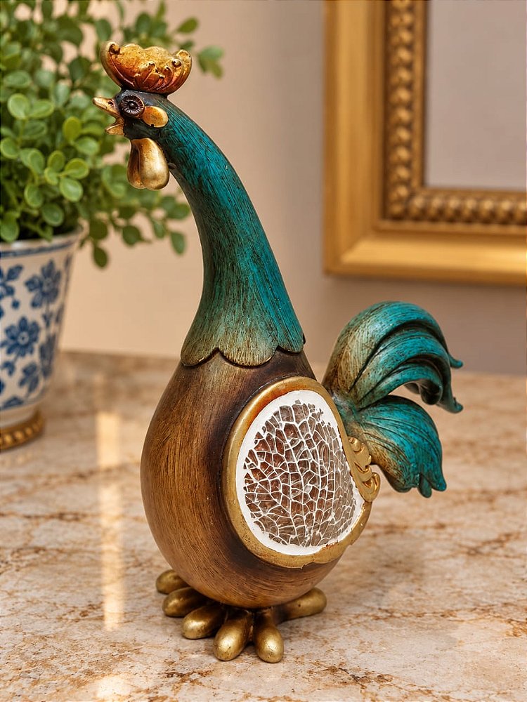 Galo Vintage de Resina com Mosaico – 20 cm