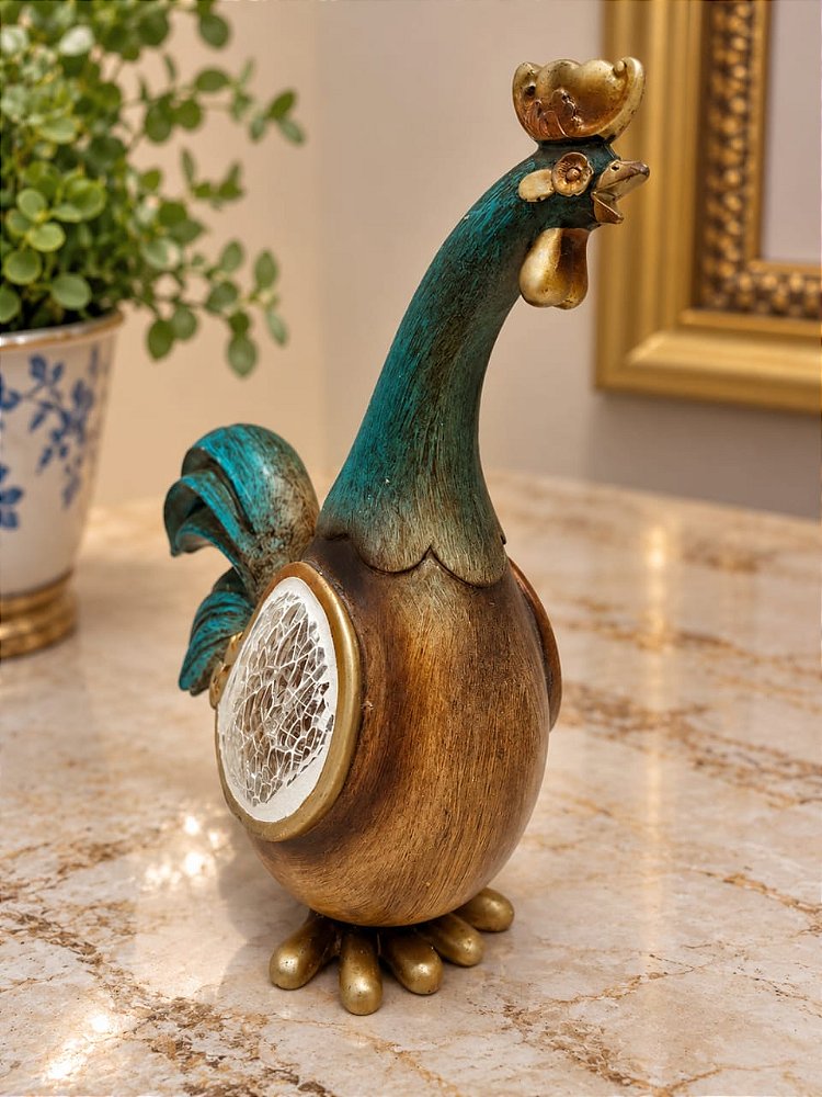 Galo Vintage de Resina com Mosaico – 20 cm
