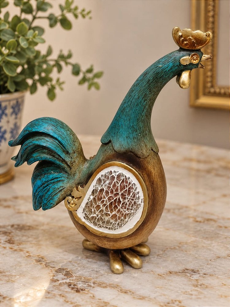 Galo Vintage de Resina com Mosaico – 20 cm