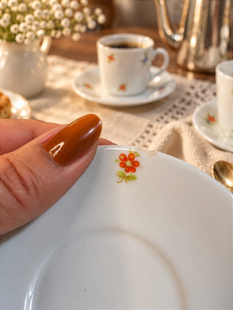 Conjunto Vintage Floral de 5 Xícaras com Pires – Porcelana Renner