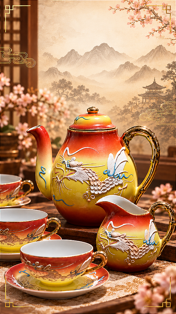 Jogo de Porcelana Japonesa casca de ovo - Japanese Moriage Dragonware