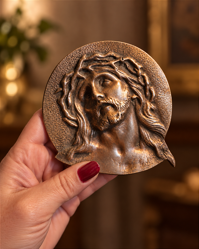 Medalhão Religioso em Bronze Cristo Ecce Homo