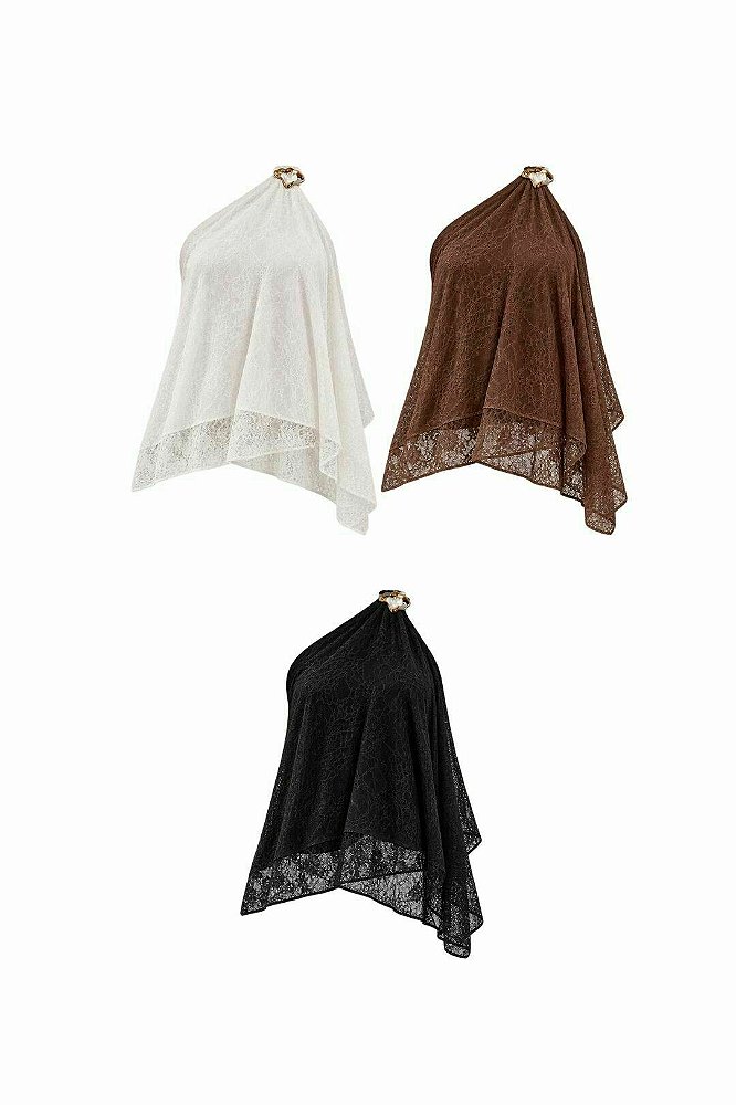 Blusa Renda Um Ombro Só com Passante Metalizado