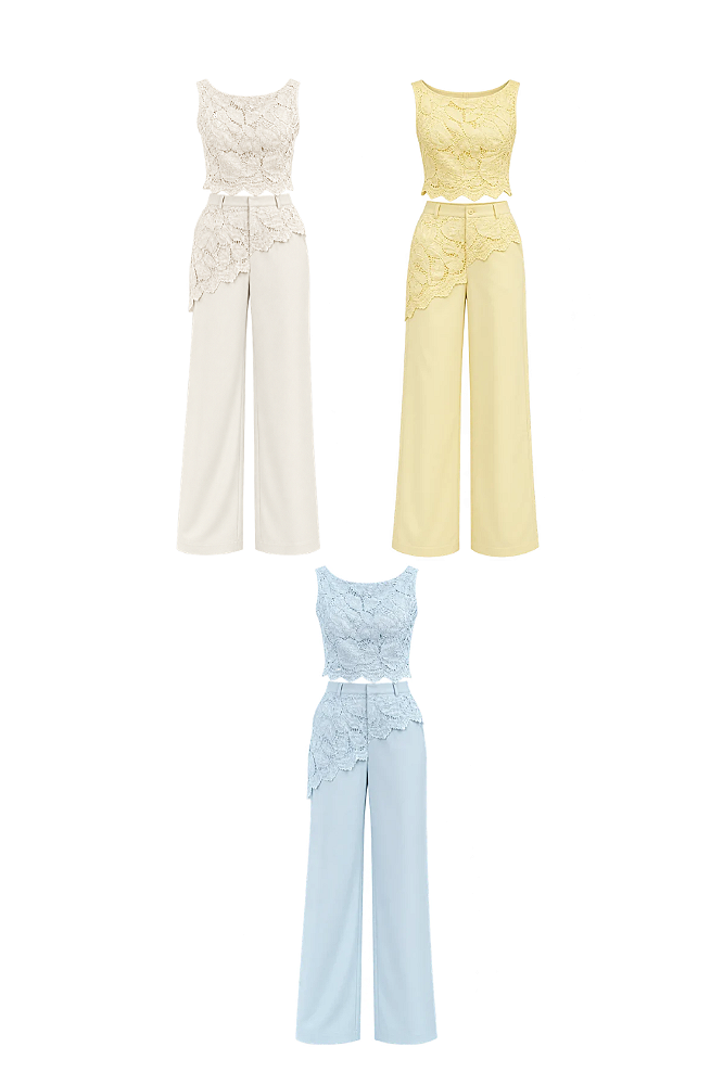 Conjunto Blusa Laise e Calça Alfaiataria com Detalhe Laise