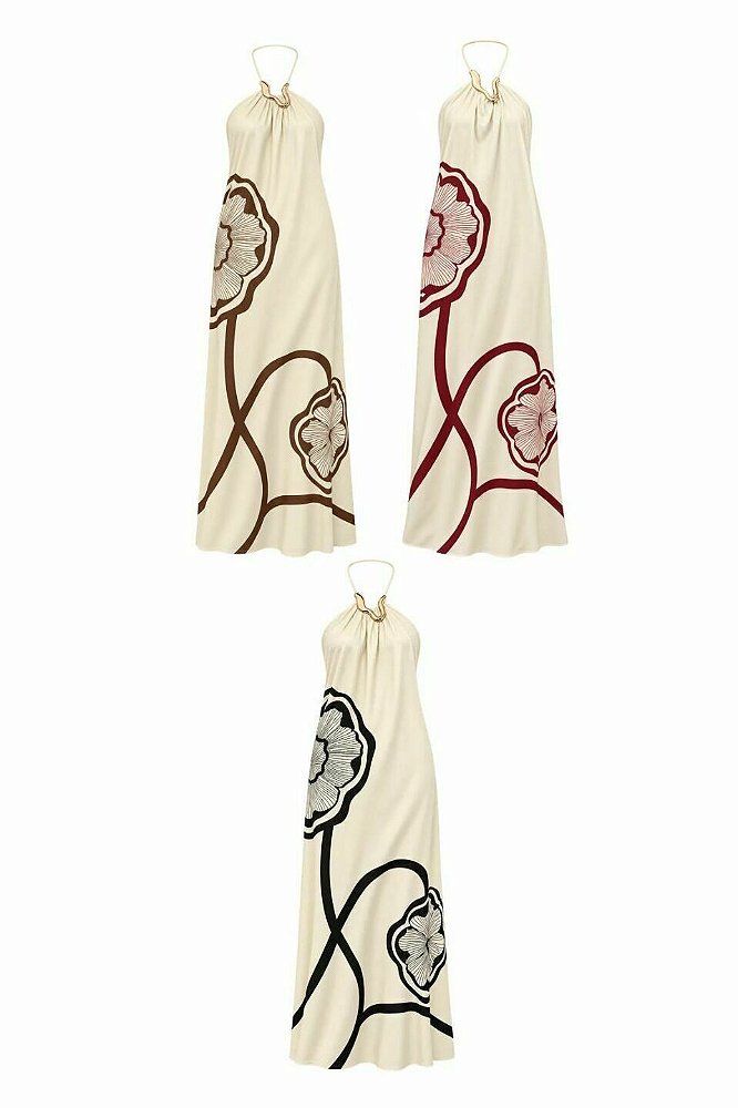 Vestido Viscose Estampado Frente Única