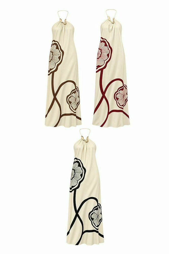 Vestido Viscose Estampado Frente Única