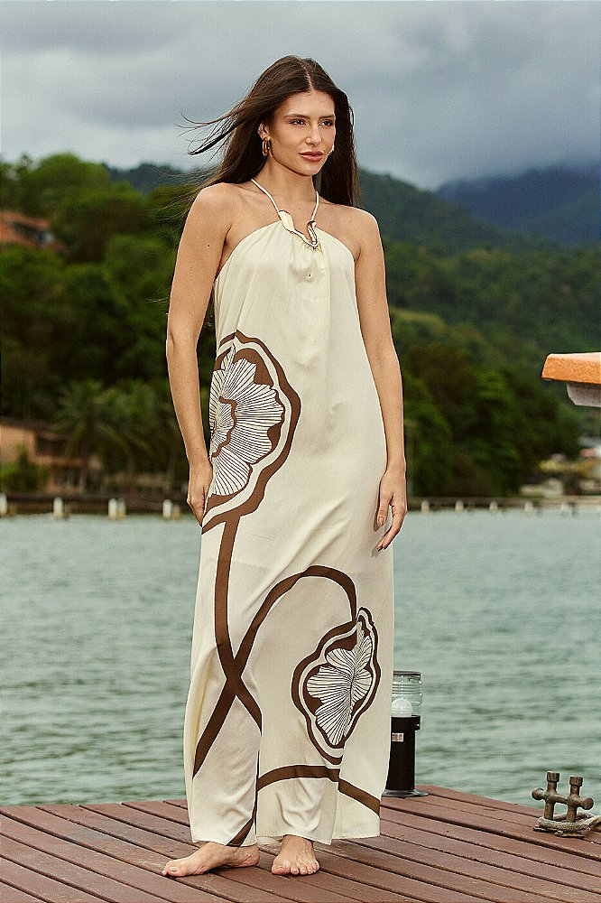 Vestido Viscose Estampado Frente Única