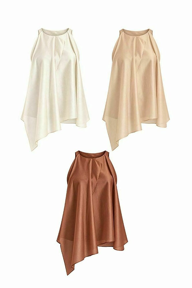 Blusa Organza com Sobreposição Assimétrica