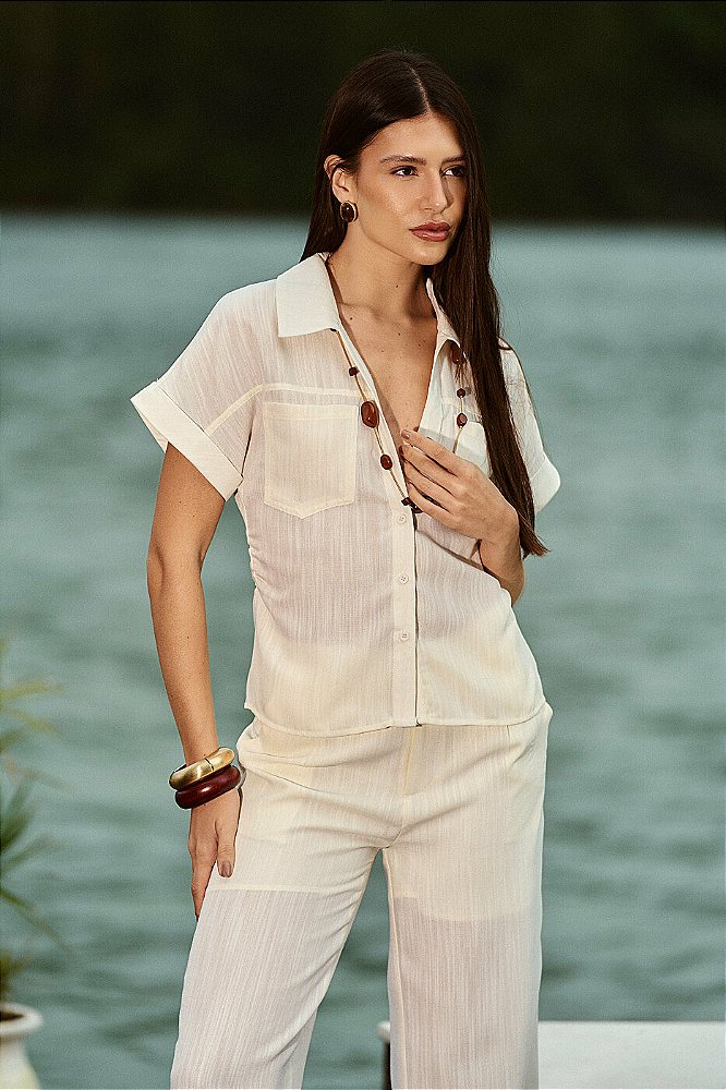 Conjunto Alfaiataria Camisa Calça Reta com Bolso