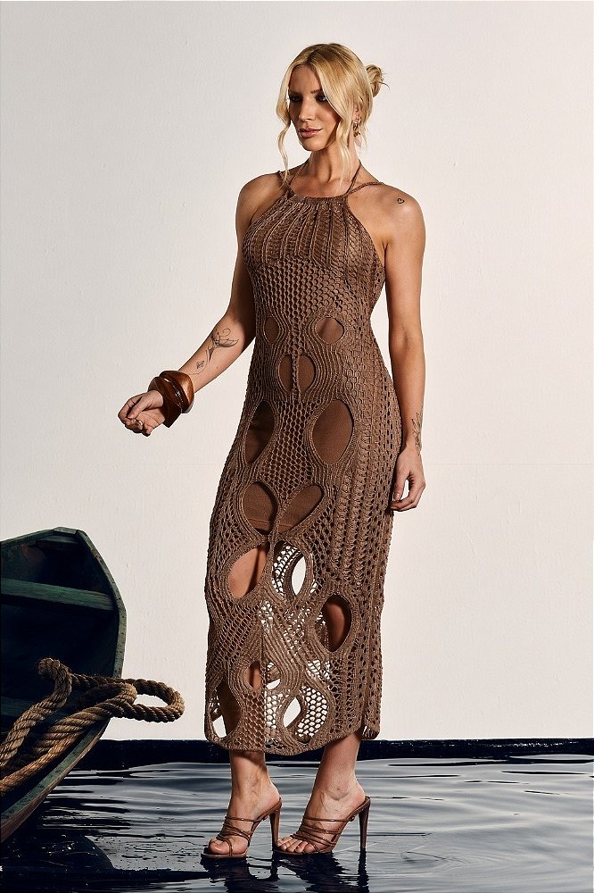 Vestido Tricot Midi Trama Vazado
