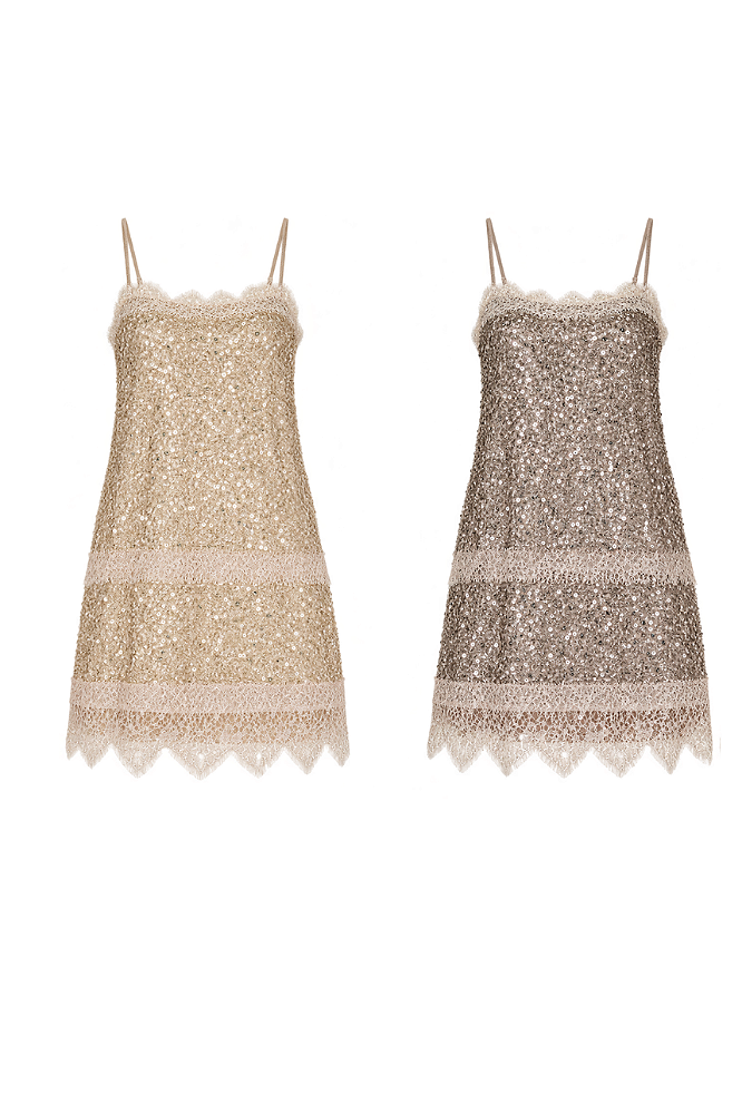 Vestido Curto Paetê Detalhe Renda