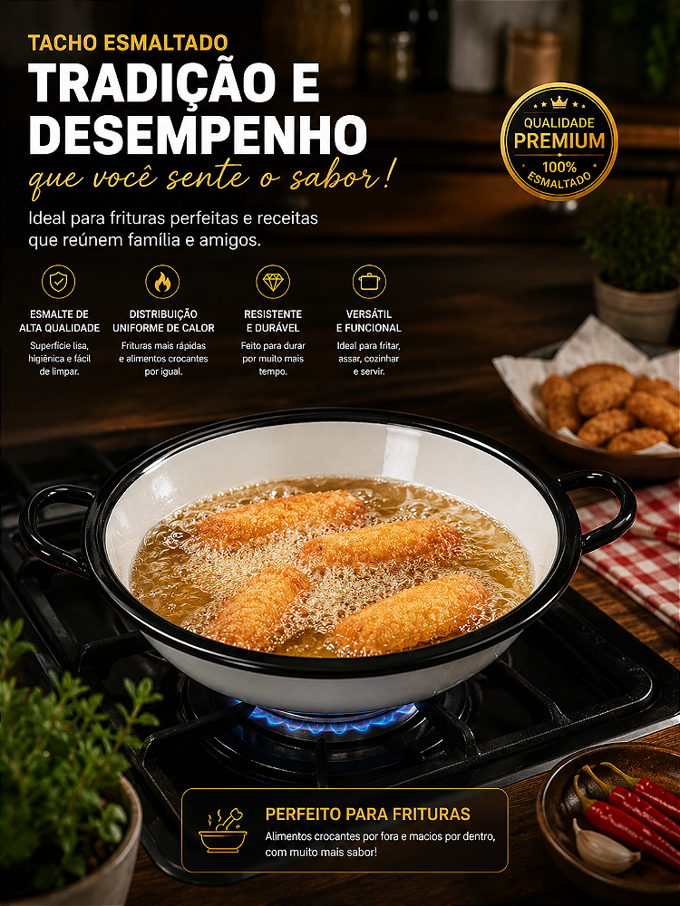 Tacho Esmaltado 4 litros e Escumadeira Para Frituras