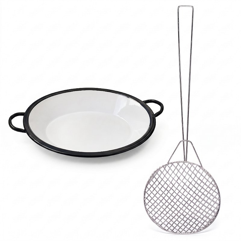Tacho Esmaltado 4 litros e Escumadeira Para Frituras