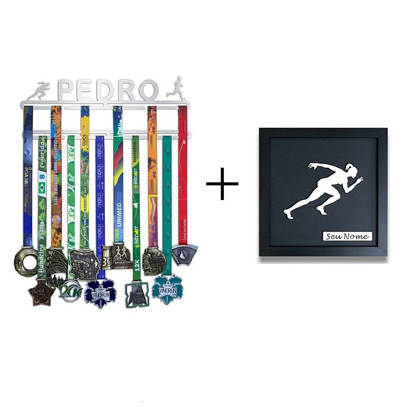 Combo Porta Medalhas Personalizado + Quadro Decorativo