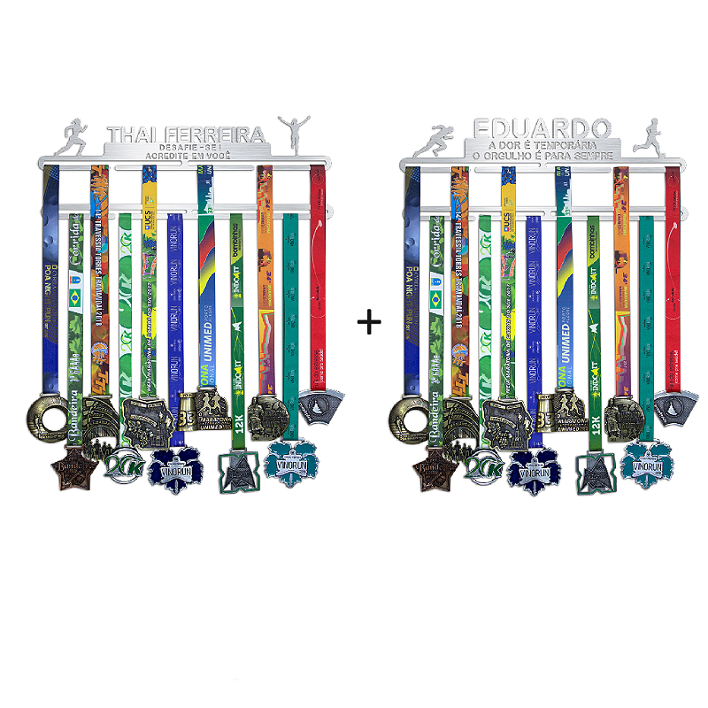 Combo 2 Porta Medalhas Personalizado Com Frase + Extensor