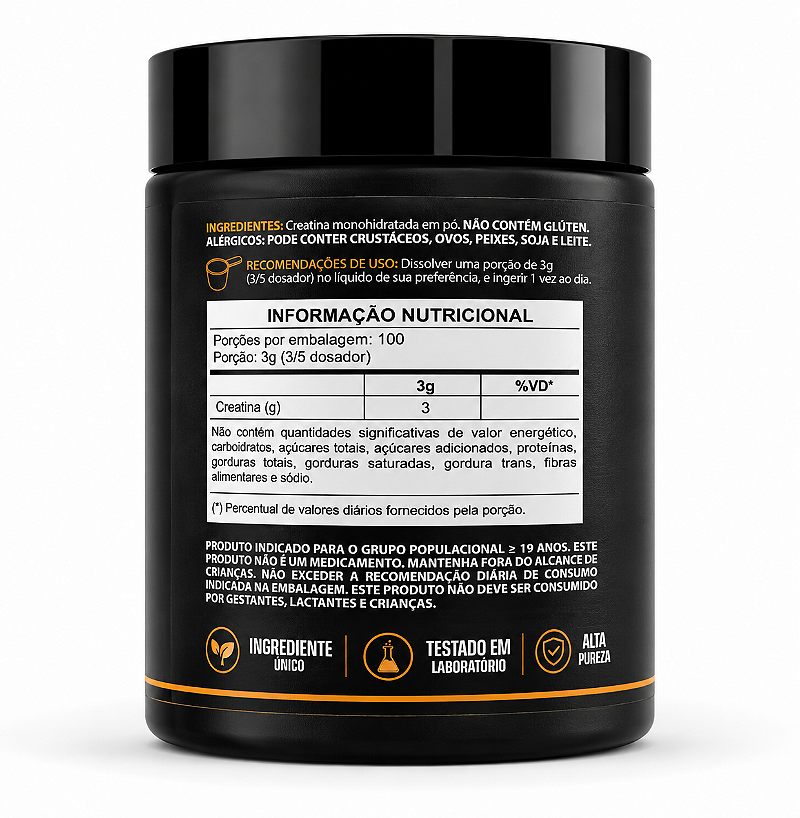 Creatina Monohidratada 300g 100% Pura Alto Desempenho