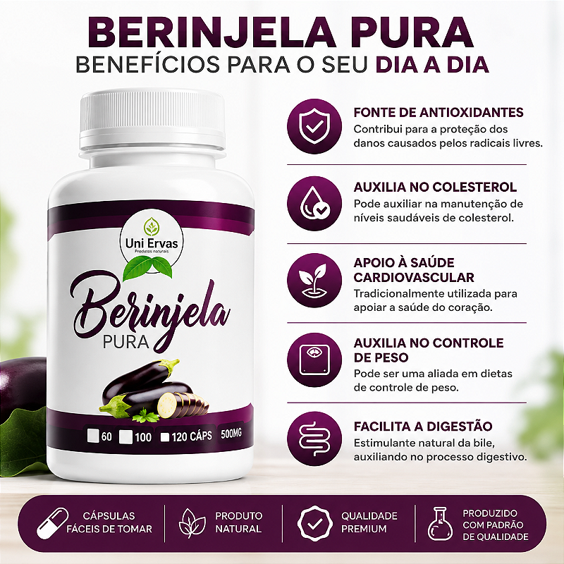 Berinjela Pura 120 Cápsulas 500mg
