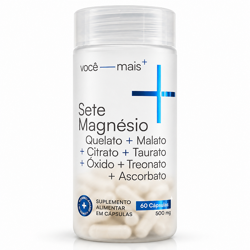 Sete Magnésio 7 Fontes 500mg 60 Cápsulas Quelato Malato Treonato Taurato Citrato Ascorbato Óxido