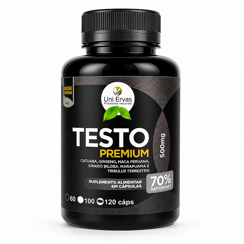 Testo Premium Testosterona 70%Saponins 500mg 120 Cápsulas