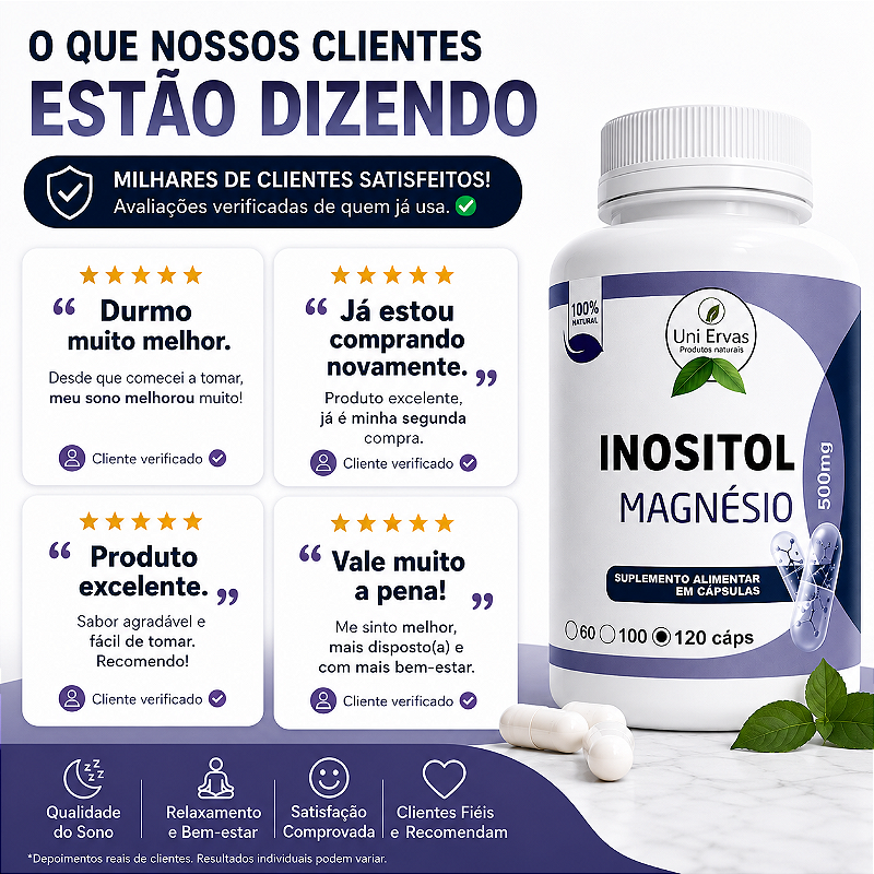 Magnésio Inositol 500mg 120 Cápsulas Suplemento Alimentar Alto Rendimento