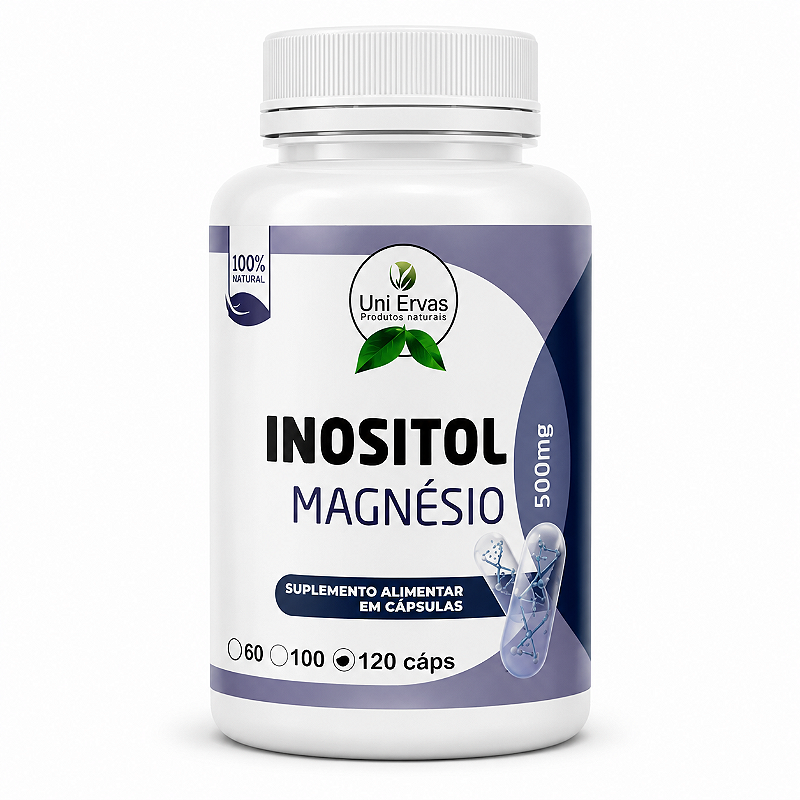 Magnésio Inositol 500mg 120 Cápsulas Suplemento Alimentar Alto Rendimento