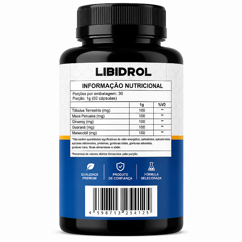 Libidrol 120 Cápsulas Maca Peruana Ginseng Guaraná